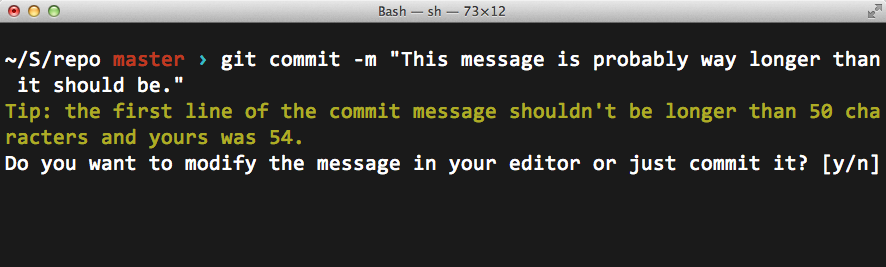 The commit-msg shell script in action